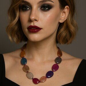 Vibrant Chunky Gemstone Necklace – Large Teardrop Beads, Boho Rainbow Jewelry...